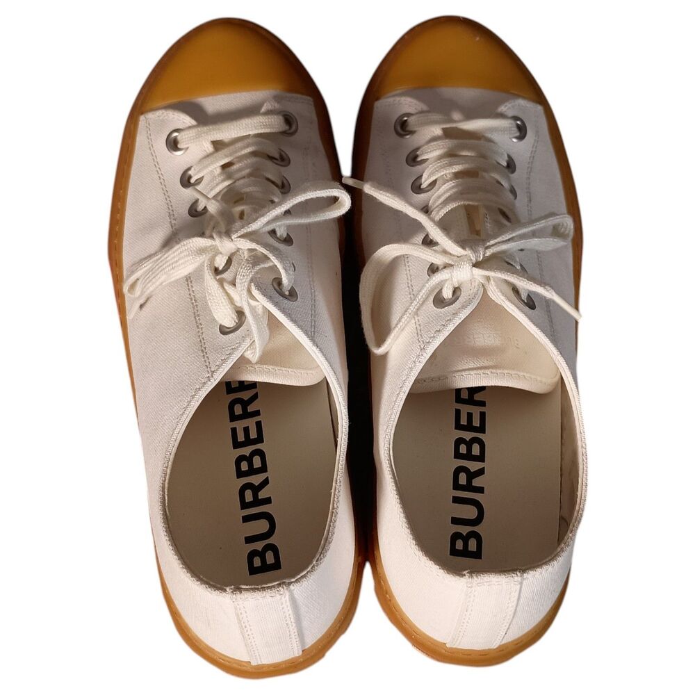 Burberry Jack Sneakers Shoes Mens 45.5/US 11.5 White Cotton Low Top Lace Up Logo - Picture 9 of 16
